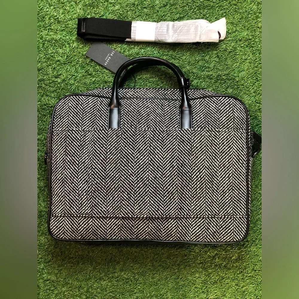 Ted Baker Andreaz Herringbone Document Bag - Black - NWT